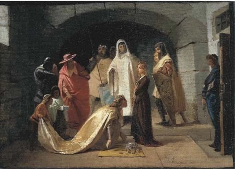 Agilulfo dona alla giovane Regina Teodolinda gioielli ed il modello del Duomo di Monza, 1860